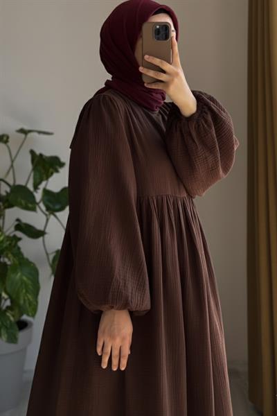 Classic Müslin Elbise - Acı kahve