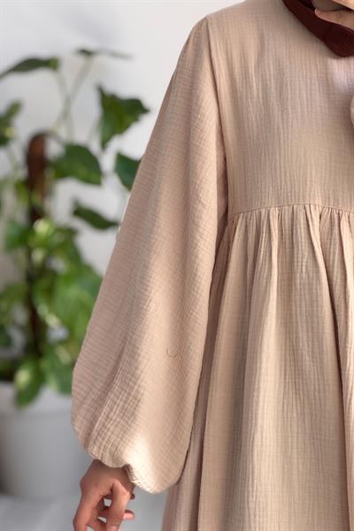 Classic Müslin Elbise - Bej