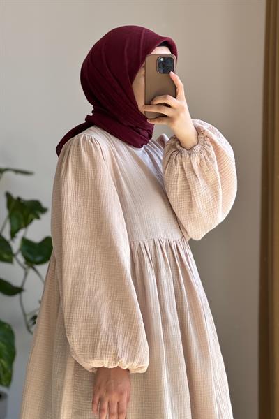 Classic Müslin Elbise - Bej