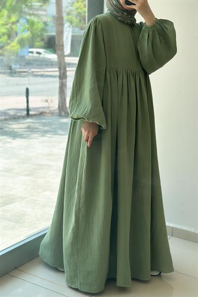 Classic Müslin Elbise - Çağla yeşil
