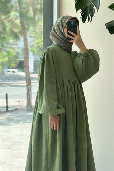 Classic Müslin Elbise - Çağla yeşil
