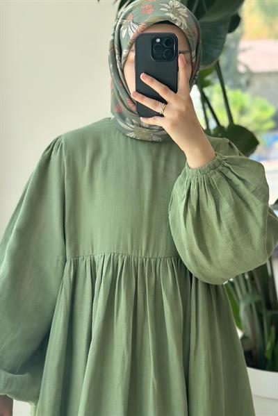 Classic Müslin Elbise - Çağla yeşil