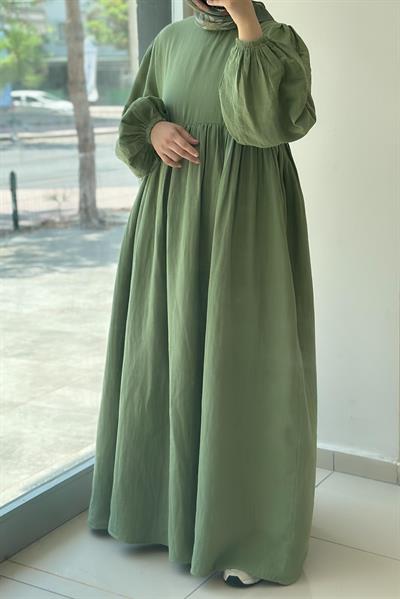 Classic Müslin Elbise - Çağla yeşil