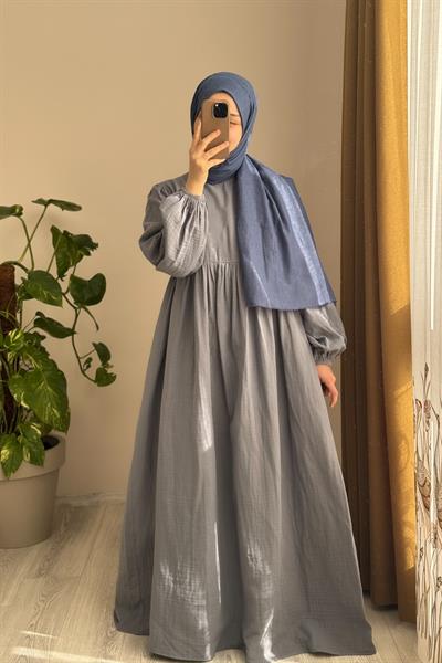 Classic Müslin Elbise - Gri