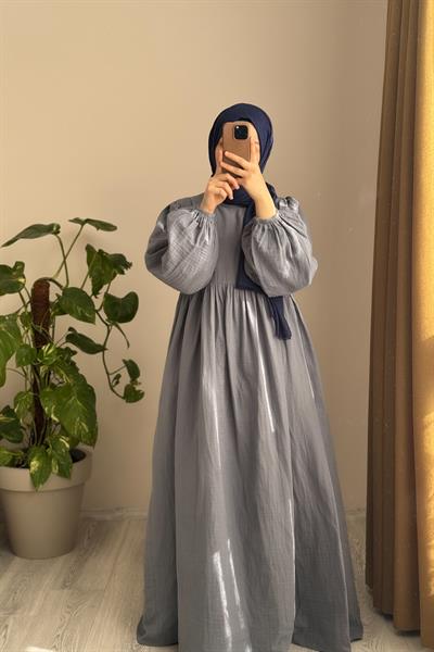 Classic Müslin Elbise - Gri