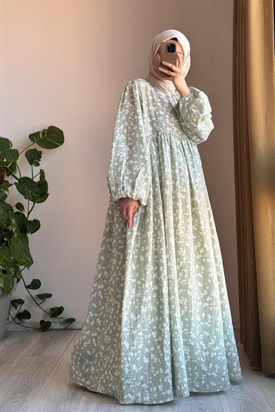 Classic Müslin Elbise - Ihlamur Desen