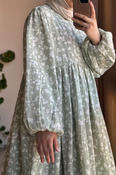 Classic Müslin Elbise - Ihlamur Desen