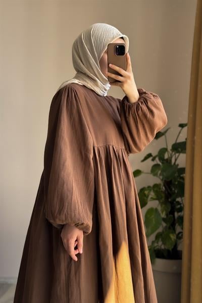 Classic Müslin Elbise - Kahve