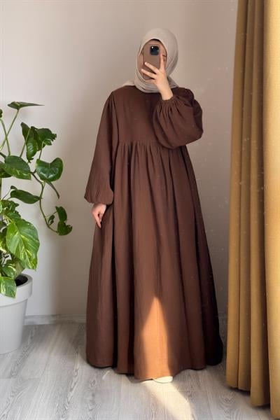 Classic Müslin Elbise - Kahve