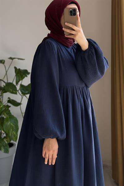 Classic Müslin Elbise - Lacivert