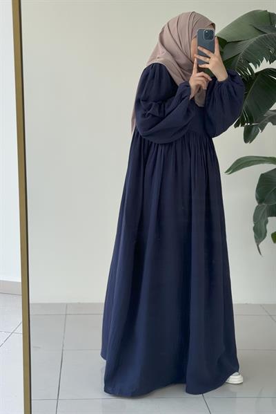 Classic Müslin Elbise - Lacivert