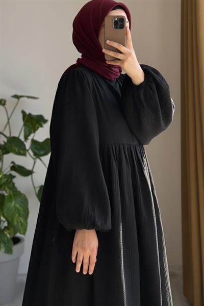 Classic Müslin Elbise - Siyah