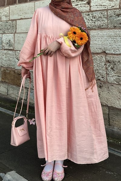 Classic Müslin Elbise - Toz pembe