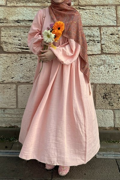 Classic Müslin Elbise - Toz pembe
