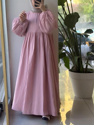 Classic Müslin Elbise - Toz pembe