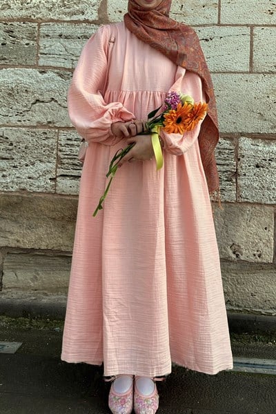 Classic Müslin Elbise - Toz pembe