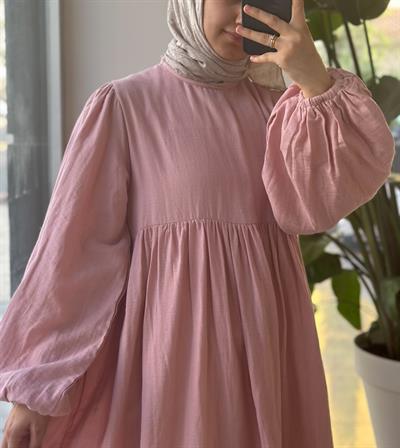 Classic Müslin Elbise - Toz pembe