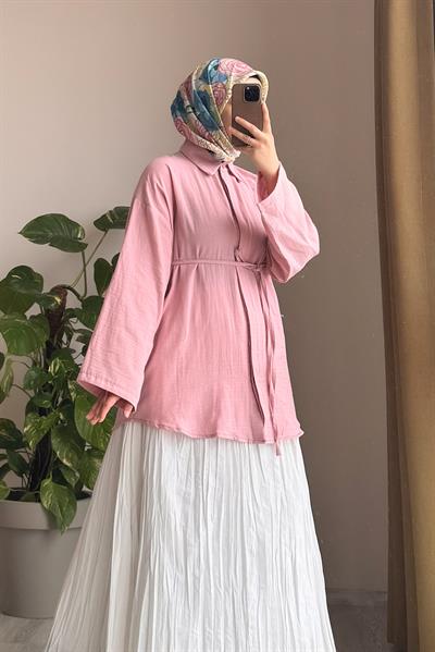 Classic Müslin Gömlek - Pudra