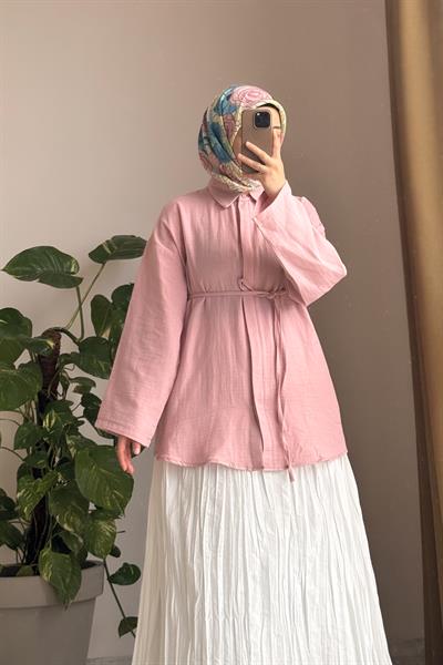 Classic Müslin Gömlek - Pudra