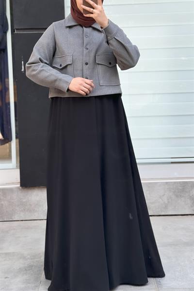 Crop Kaşe Ceket - Gri