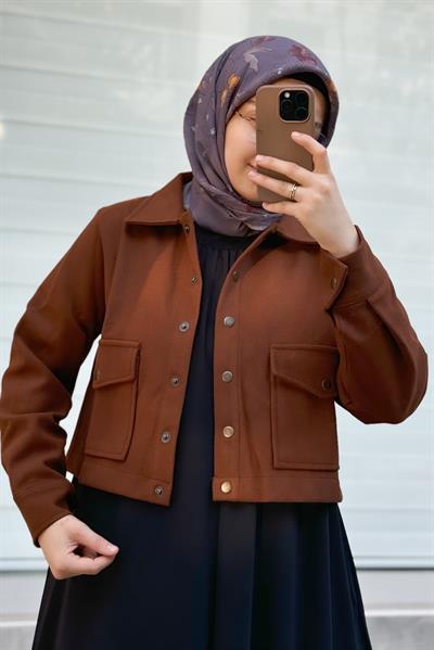 Crop Kaşe Ceket - Kahve