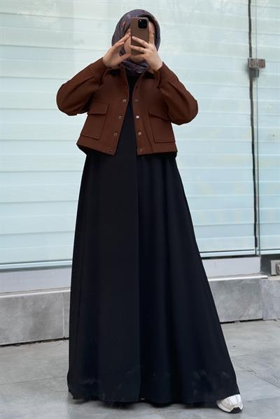 Crop Kaşe Ceket - Kahve