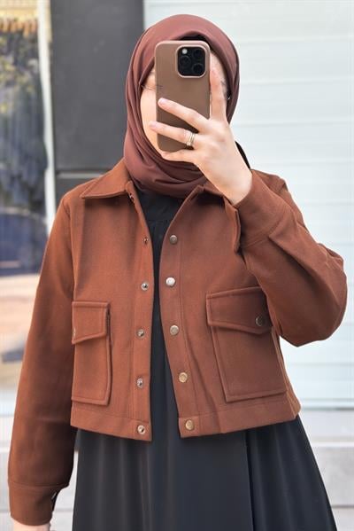 Crop Kaşe Ceket - Kahve