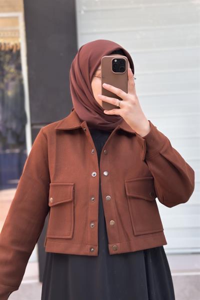 Crop Kaşe Ceket - Kahve
