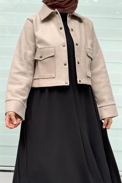 Crop Kaşe Ceket - Koyu bej