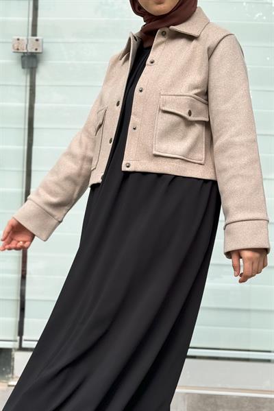 Crop Kaşe Ceket - Koyu bej