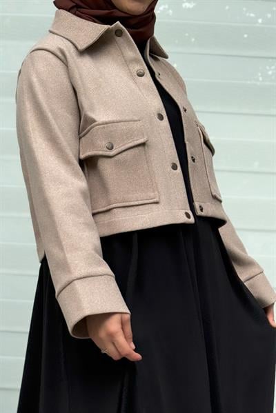 Crop Kaşe Ceket - Koyu bej