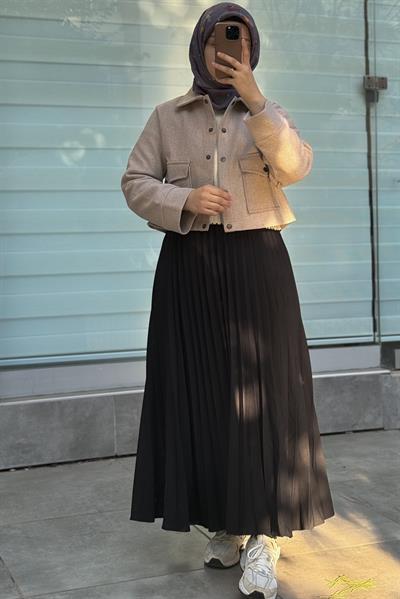 Crop Kaşe Ceket - Koyu bej