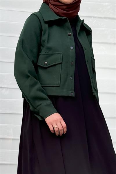 Crop Kaşe Ceket - Zümrüt yeşil