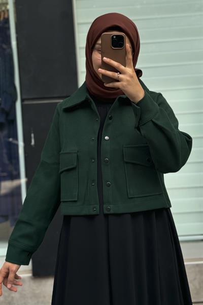 Crop Kaşe Ceket - Zümrüt yeşil