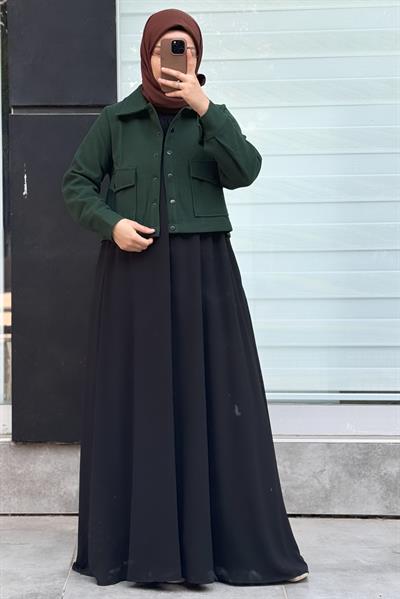 Crop Kaşe Ceket - Zümrüt yeşil