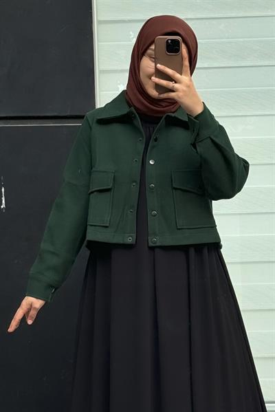 Crop Kaşe Ceket - Zümrüt yeşil