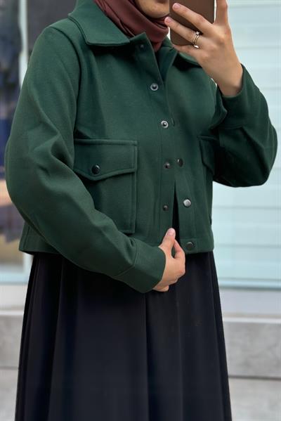 Crop Kaşe Ceket - Zümrüt yeşil