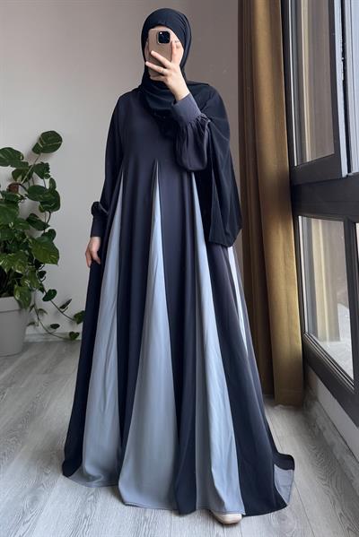 Dilim Garni Elbise - Antrasit/ Açık gri