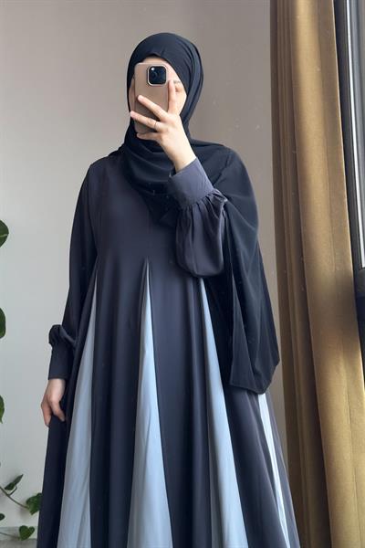 Dilim Garni Elbise - Antrasit/ Açık gri