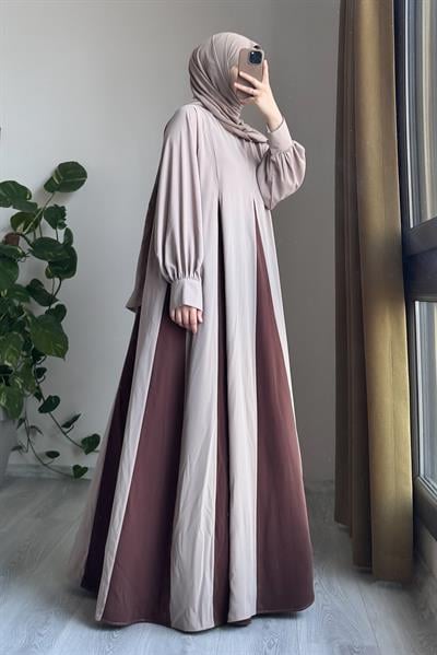 Dilim Garni Elbise - Bej/ Açık kahve