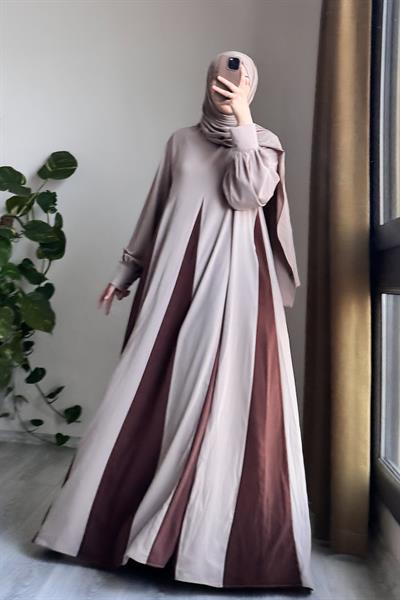 Dilim Garni Elbise - Bej/ Açık kahve