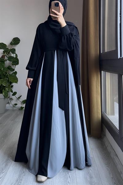 Dilim Garni Elbise - Siyah/ Açık gri