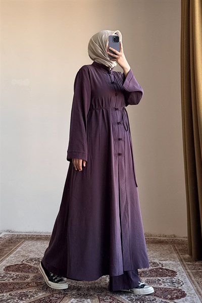 Düğme Detaylı Modal Takım - Mürdüm