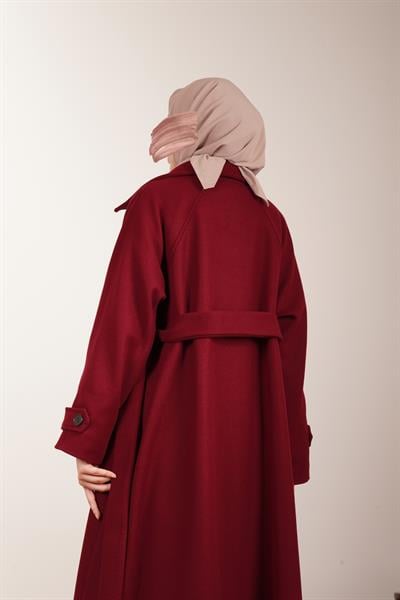 Düğmeli Kloş Kaban - Bordo
