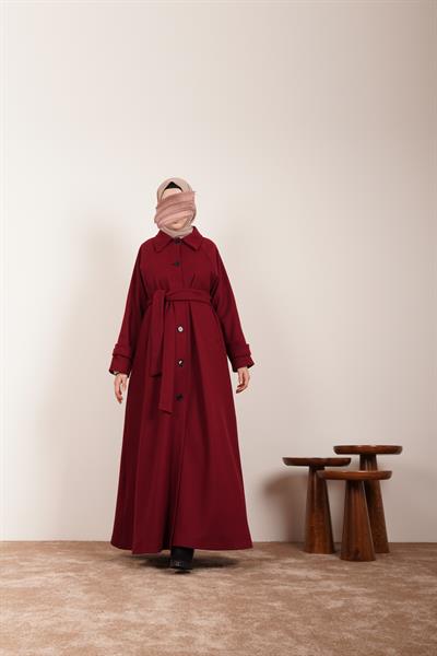 Düğmeli Kloş Kaban - Bordo