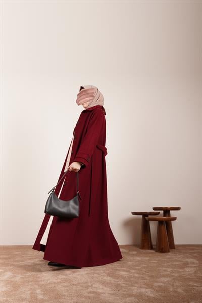 Düğmeli Kloş Kaban - Bordo