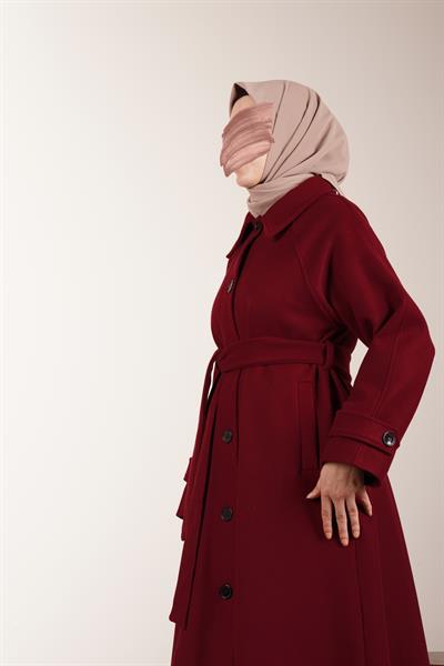 Düğmeli Kloş Kaban - Bordo