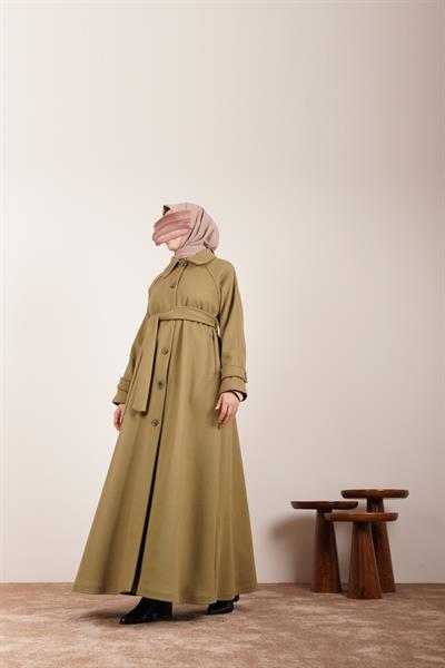 Düğmeli Kloş Kaban - Ihlamur