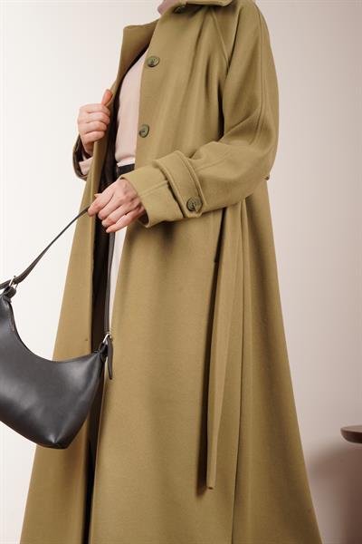 Düğmeli Kloş Kaban - Ihlamur