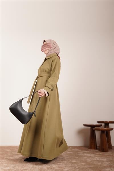 Düğmeli Kloş Kaban - Ihlamur